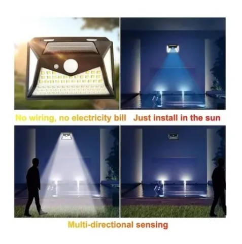 4 Lámparas Solar 180 Leds Sensor De Movimiento Exteriores